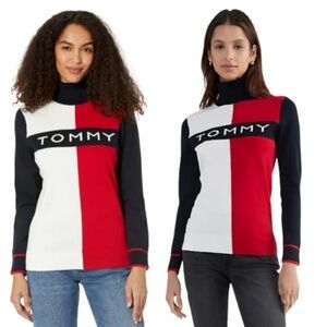 Tommy Hilfiger Woman’s Colorblock Logo Stella Turtleneck Long‎ Sleeve Medium NWT